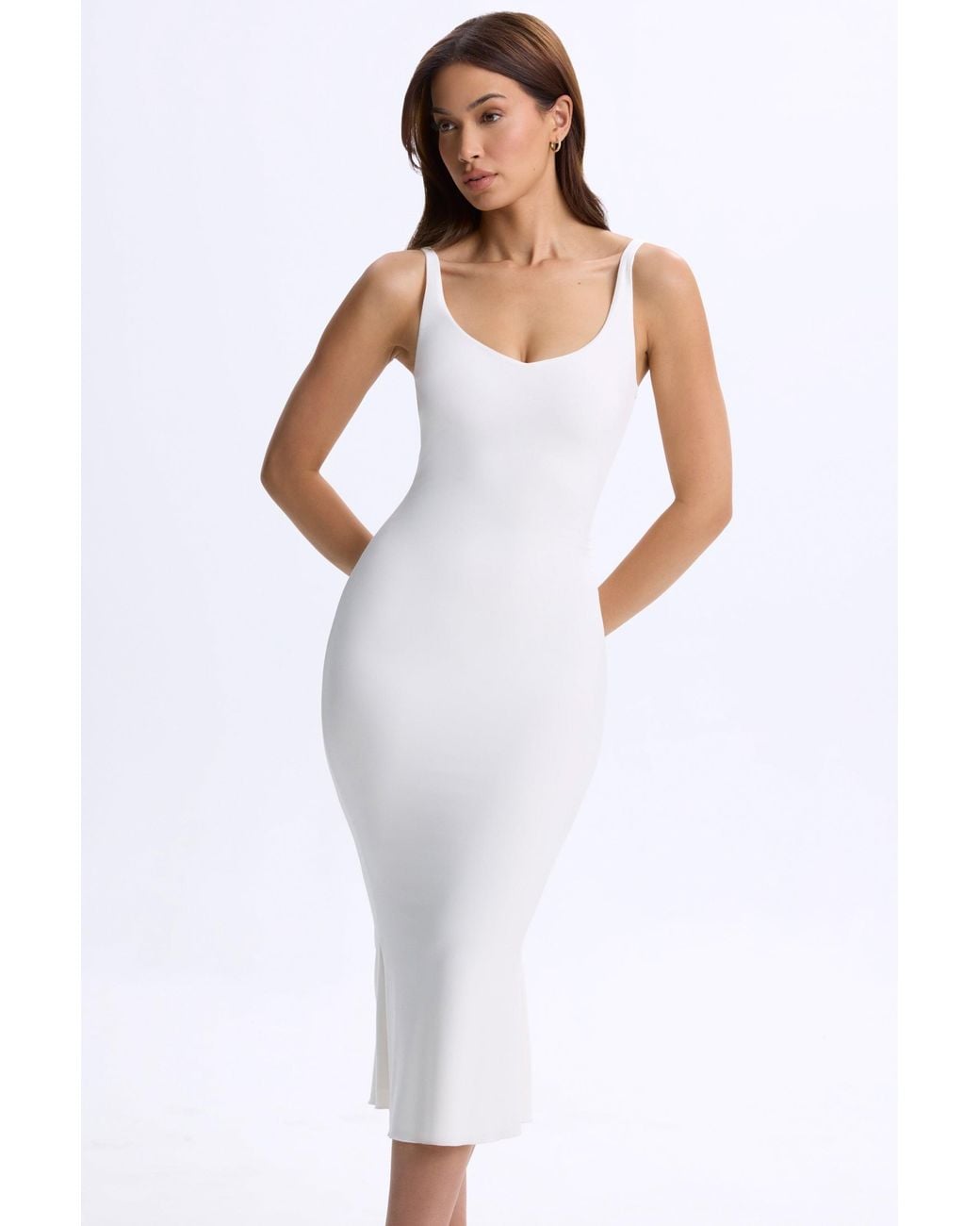 Oh Polly White Modal Plunge Open-Back Midaxi Dress