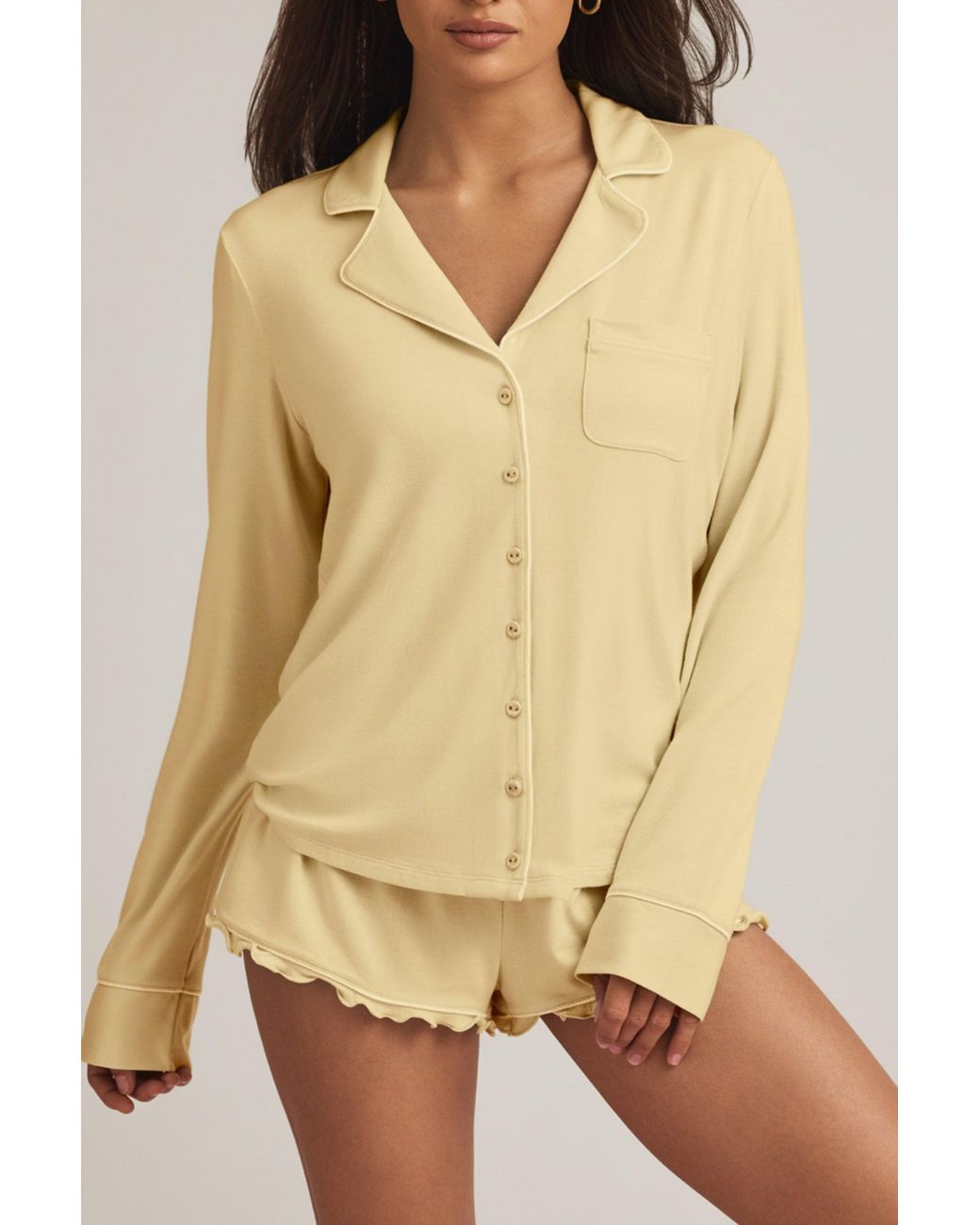 Oh Polly Yellow Modal Long-Sleeve Pyjama Top