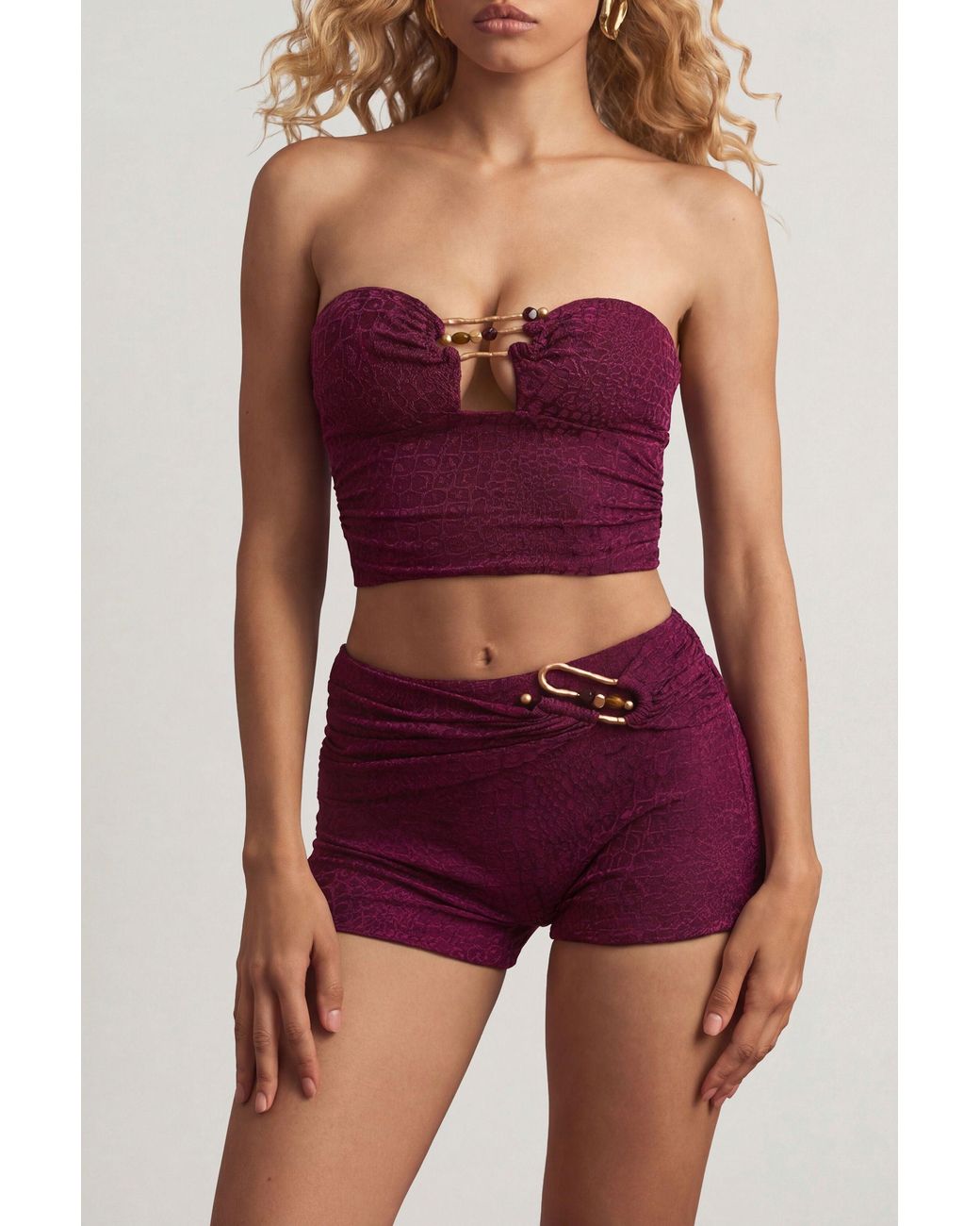 Oh Polly Purple Hardware-Detail Bandeau Crop Top