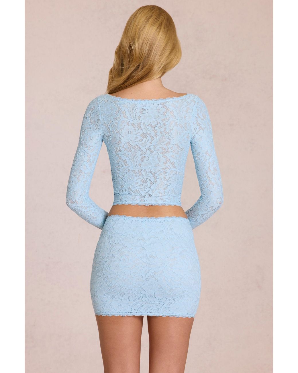 Oh Polly Blue Lace Plunge Cardigan