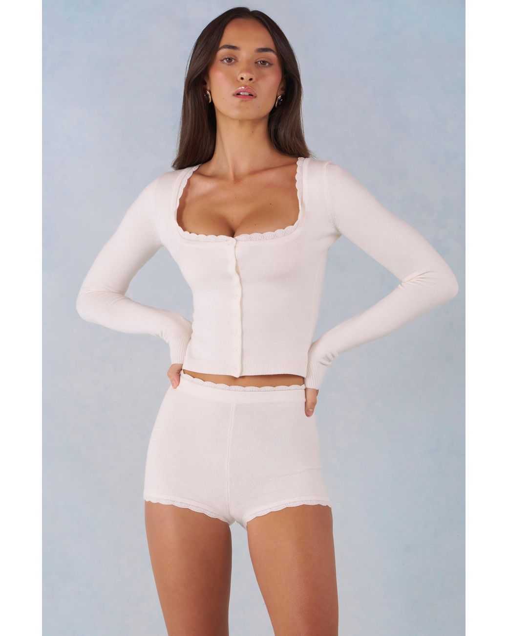 Oh Polly White Knit Long-Sleeve Cardigan
