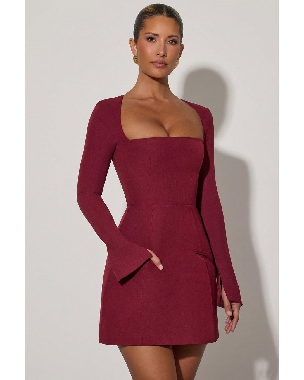 Oh Polly Square-Neck Structured Tulip Mini Dress