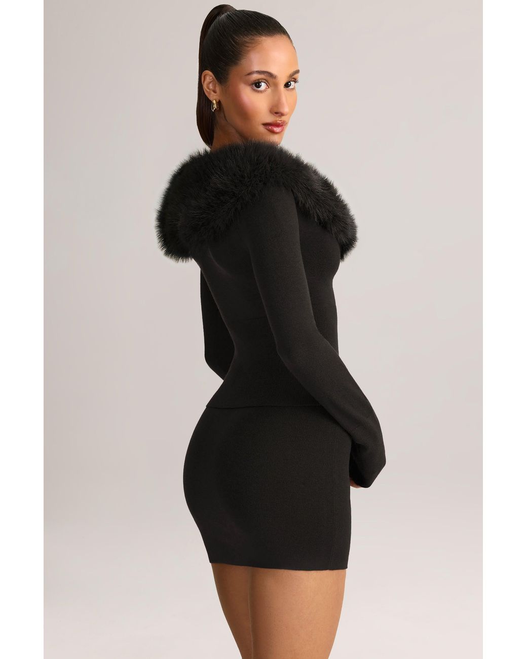 Oh Polly Black Knit Mid-Rise Mini Skirt