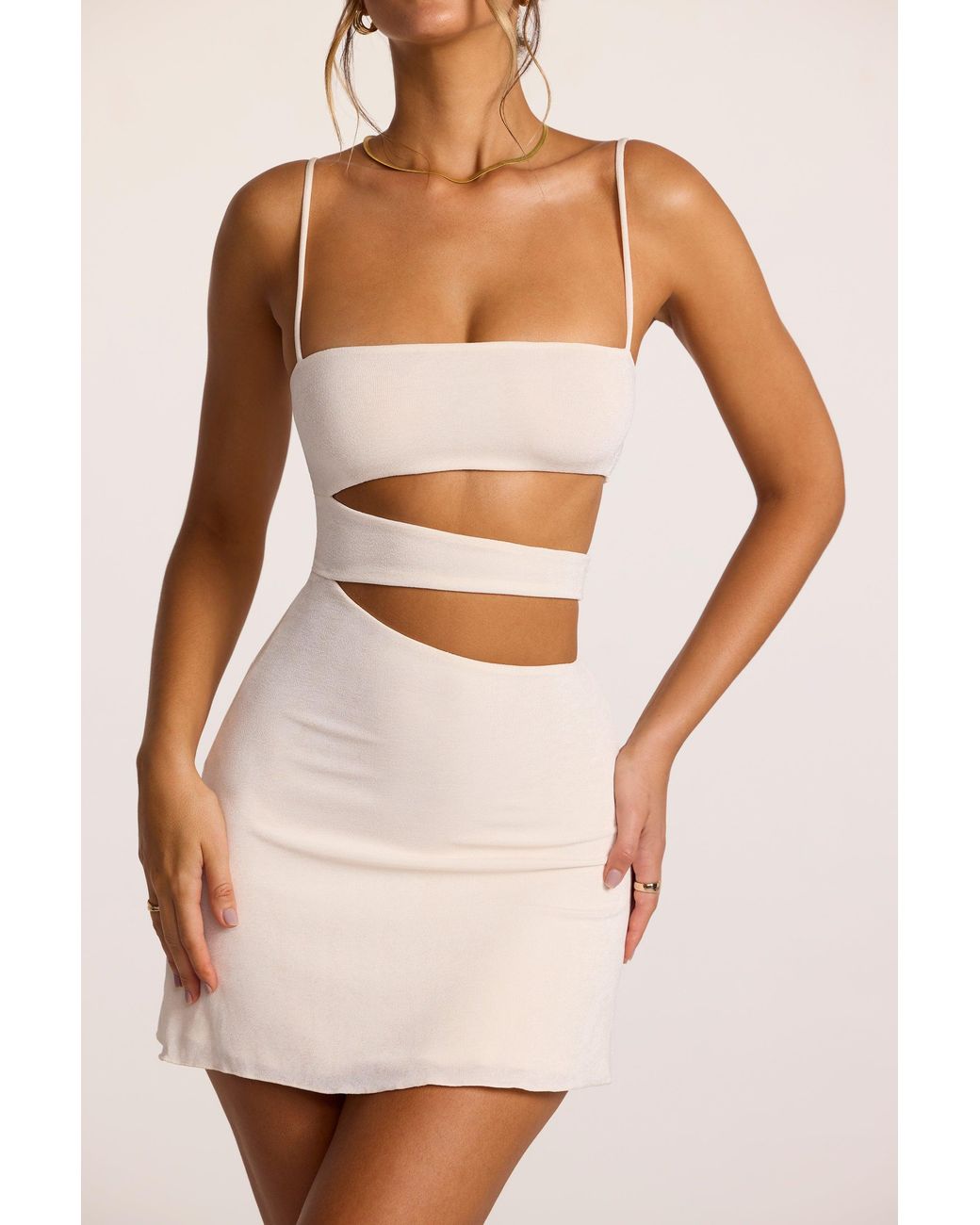 Oh Polly White Textured Jersey Cut-Out A-Line Mini Dress