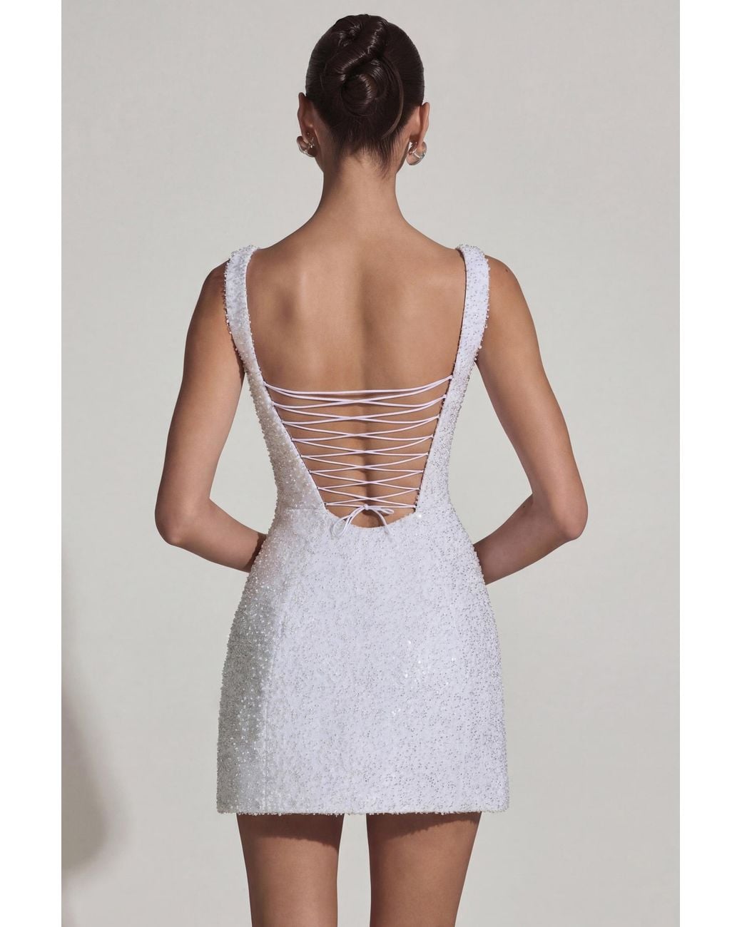 Oh Polly White Embellished Structured A-Line Mini Dress