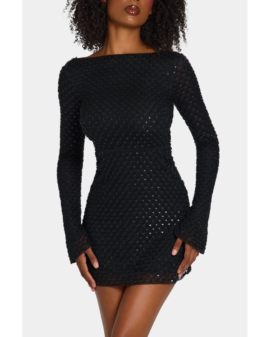 Oh Polly Black Embellished Open-Back A-Line Mini Dress