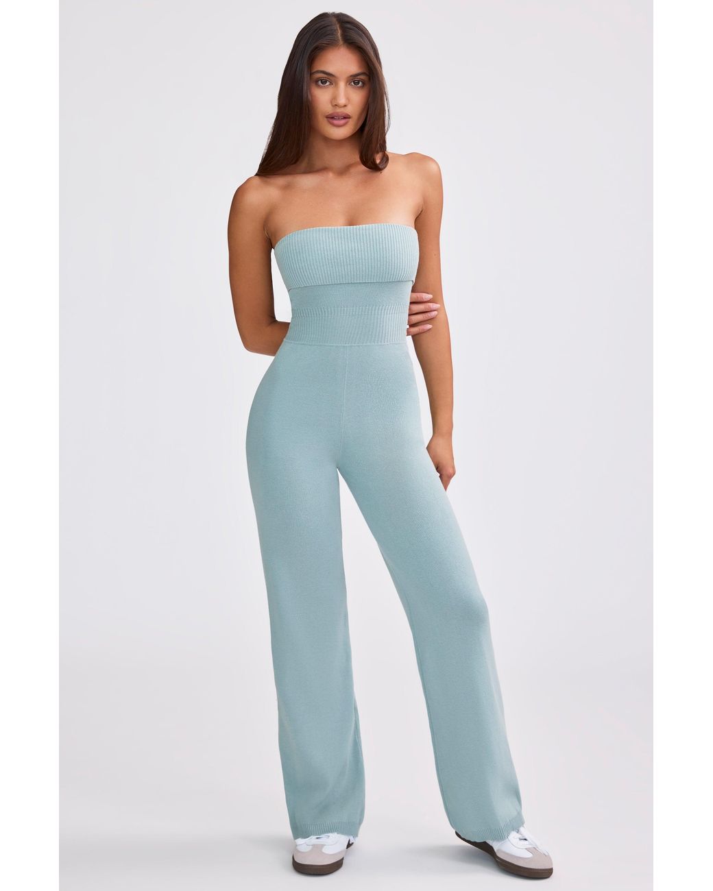 BO+TEE Green Chunky Knit Bandeau Kick Flare Jumpsuit