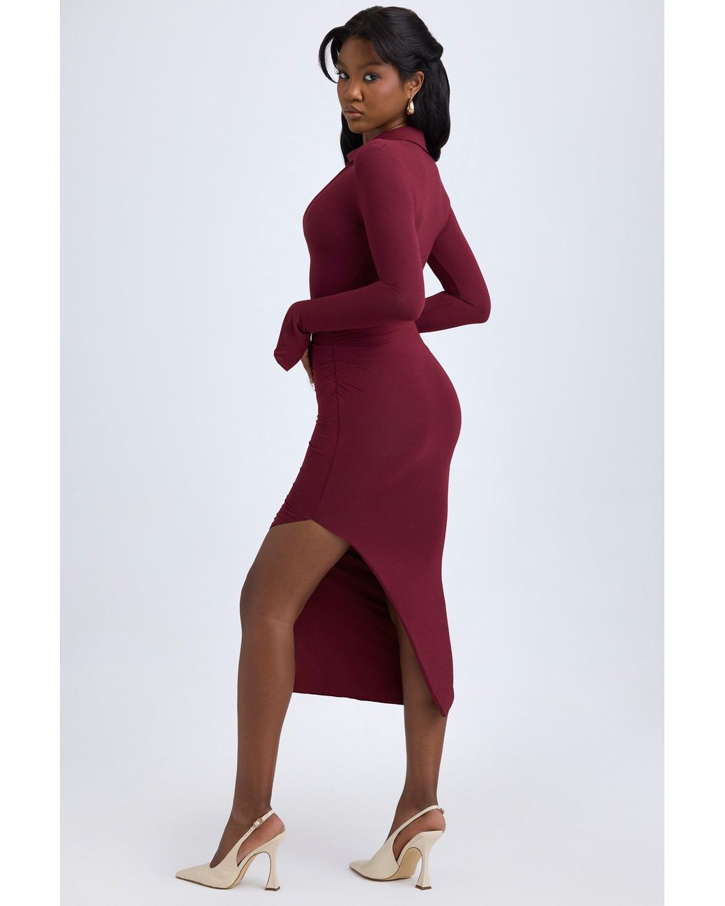 Oh Polly Red Modal Plunge V-Neck Midaxi Dress