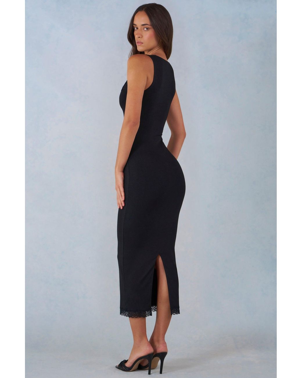 Oh Polly Black Modal Lace-Trim Midaxi Dress