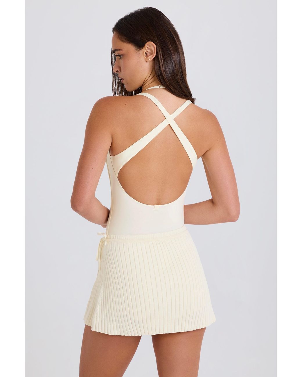 BO+TEE White Ribbed Knit Tie Wrapover Skort