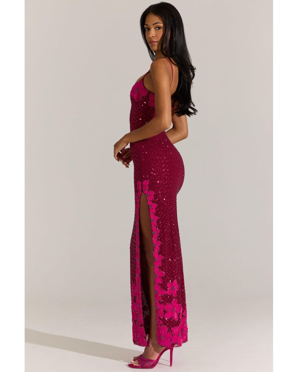 Oh Polly Red Embellished Square-Neck Maxi Dress