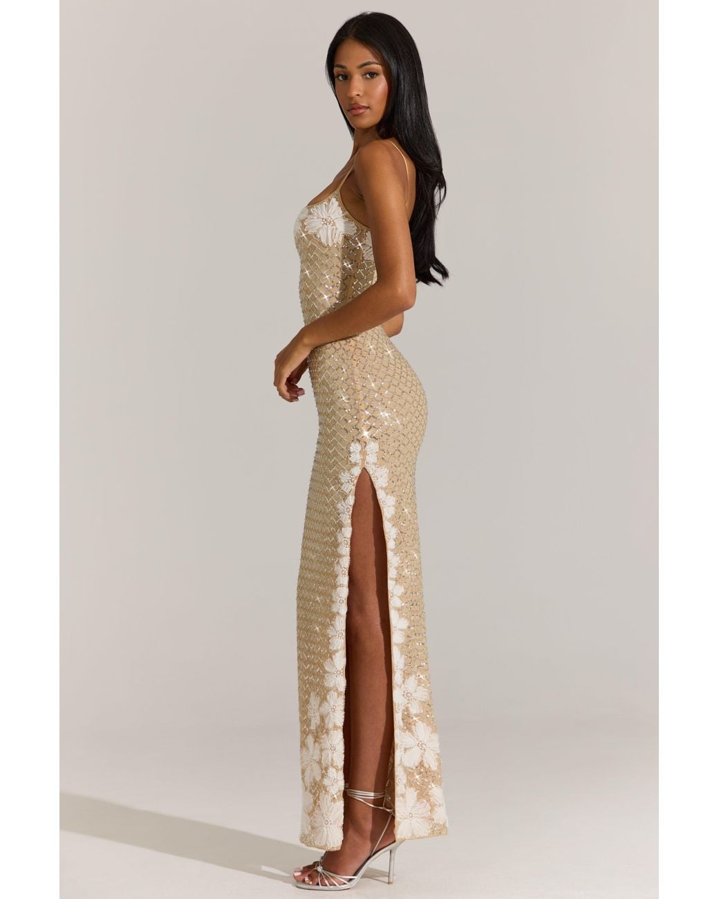 Oh Polly Metallic Embellished Square-Neck Maxi Dress