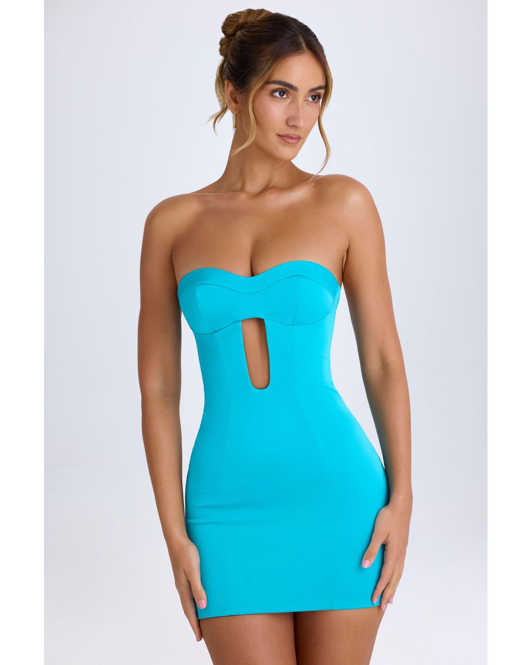 Oh Polly Blue Cut-Out Bandeau Bodycon Mini Dress