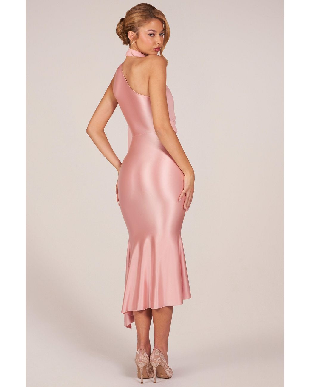 Oh Polly Pink Scarf-Detail Midaxi Dress