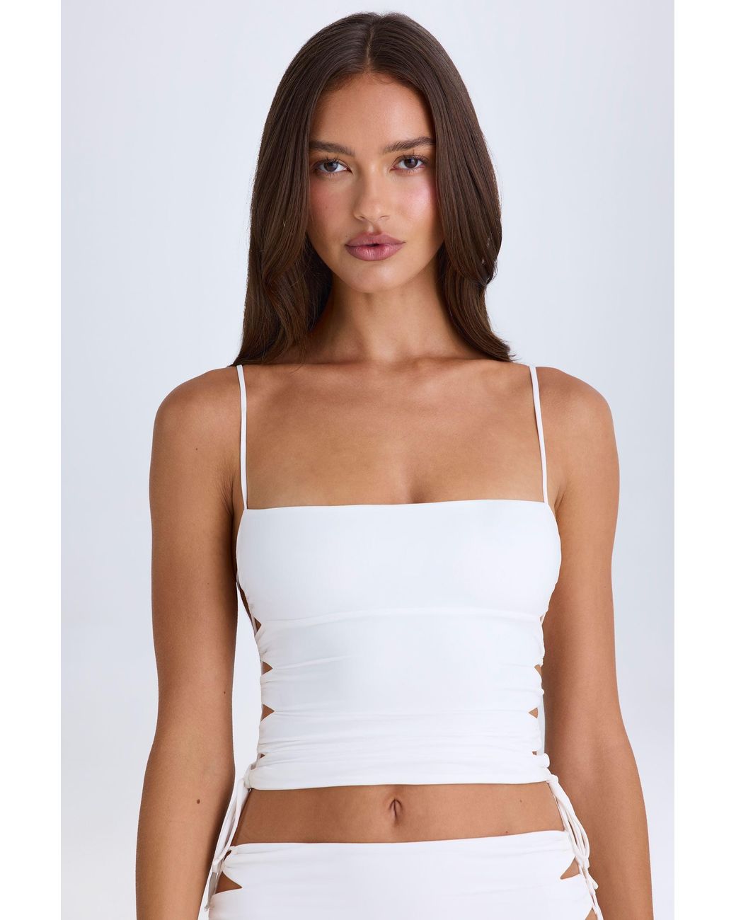 Oh Polly White Ruched Cut-Out Top