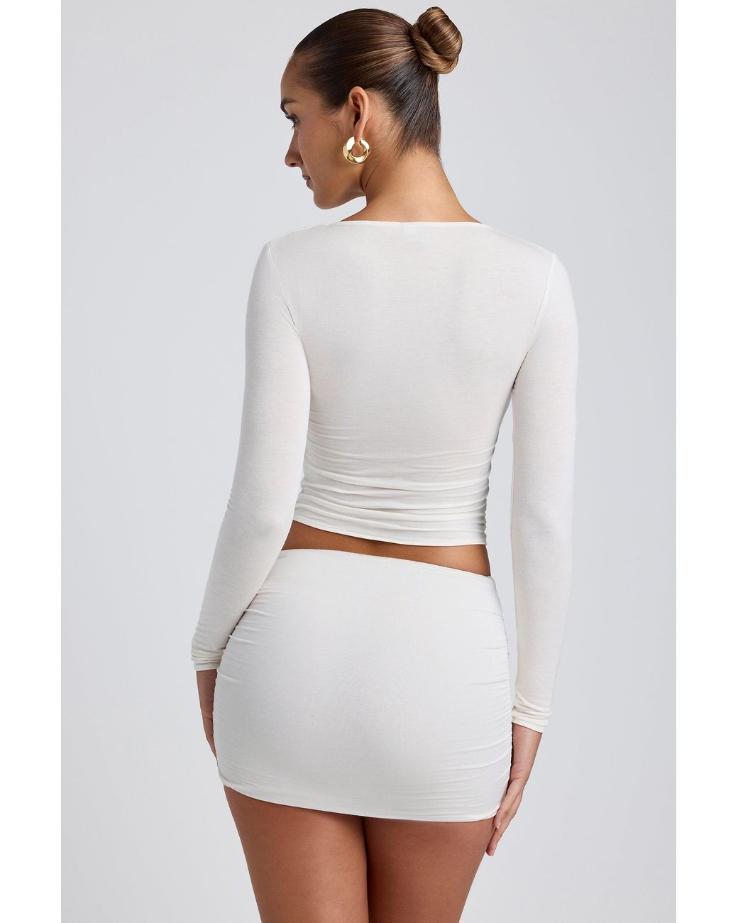 Oh Polly White Modal Ruched Long-Sleeve Top