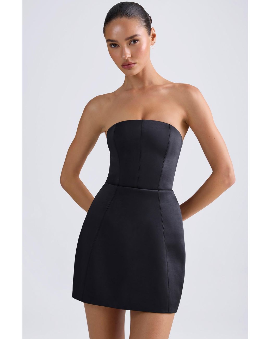 Oh Polly Black Bandeau Structured Tulip Mini Dress