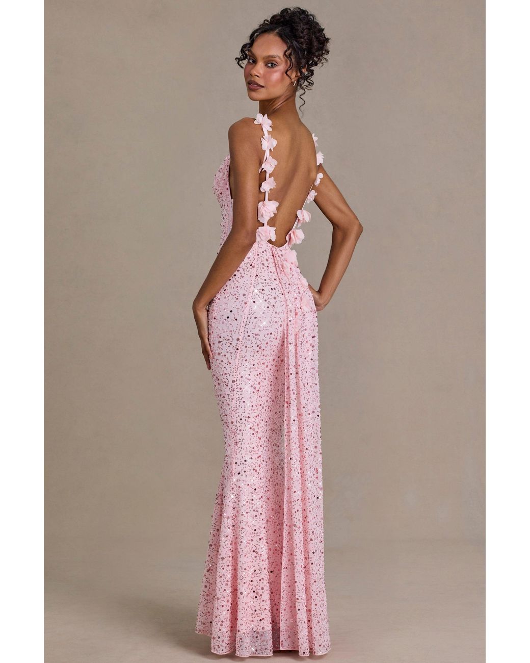 Oh Polly Pink Embellished Open-Back Maxi Dress