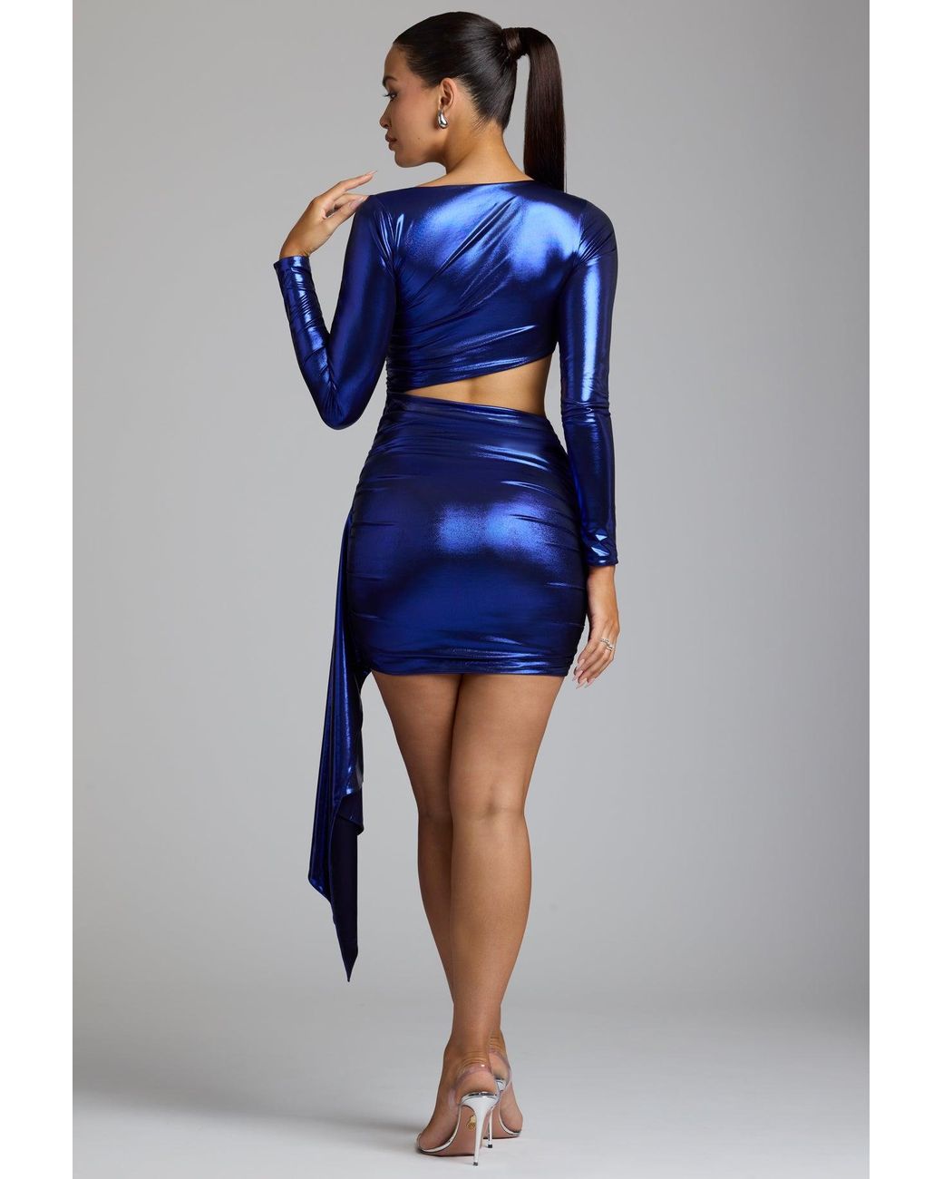 Oh Polly Blue Cut Out Metallic Jersey Mini Dress