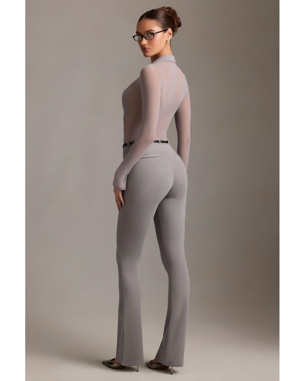 Oh Polly Gray Low-Rise Flared Trousers