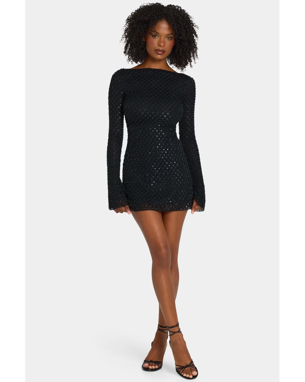 Oh Polly Black Embellished Open-Back A-Line Mini Dress
