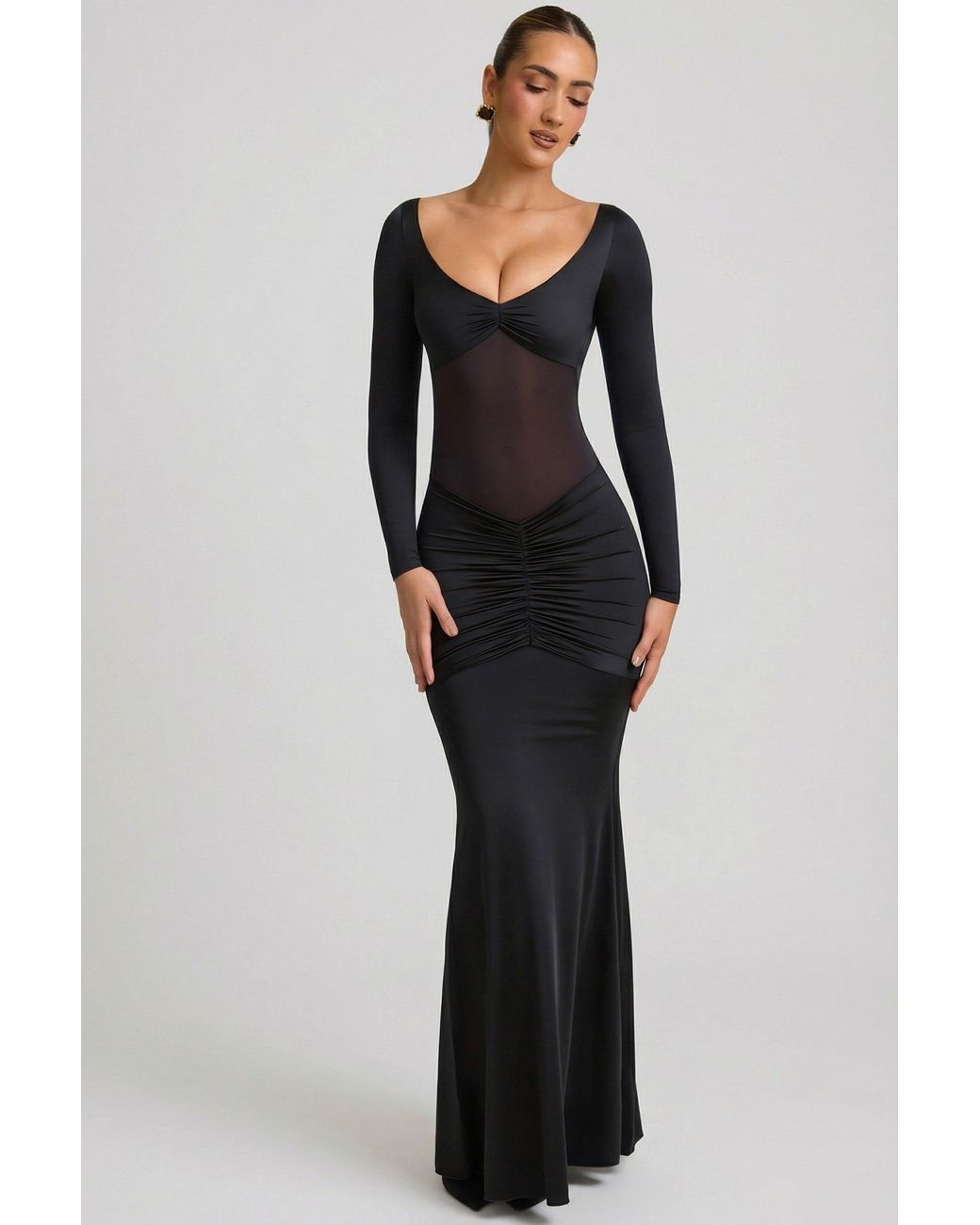 Oh Polly Black Bow-Detail Ruched Maxi Dress