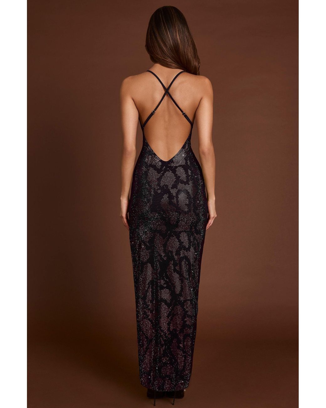 Oh Polly Purple Embellished Halterneck Maxi Dress