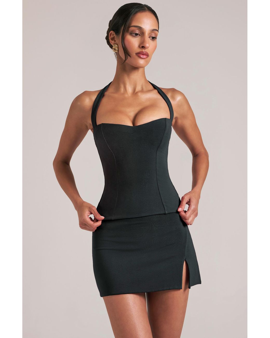Oh Polly Black Longline Halterneck Top