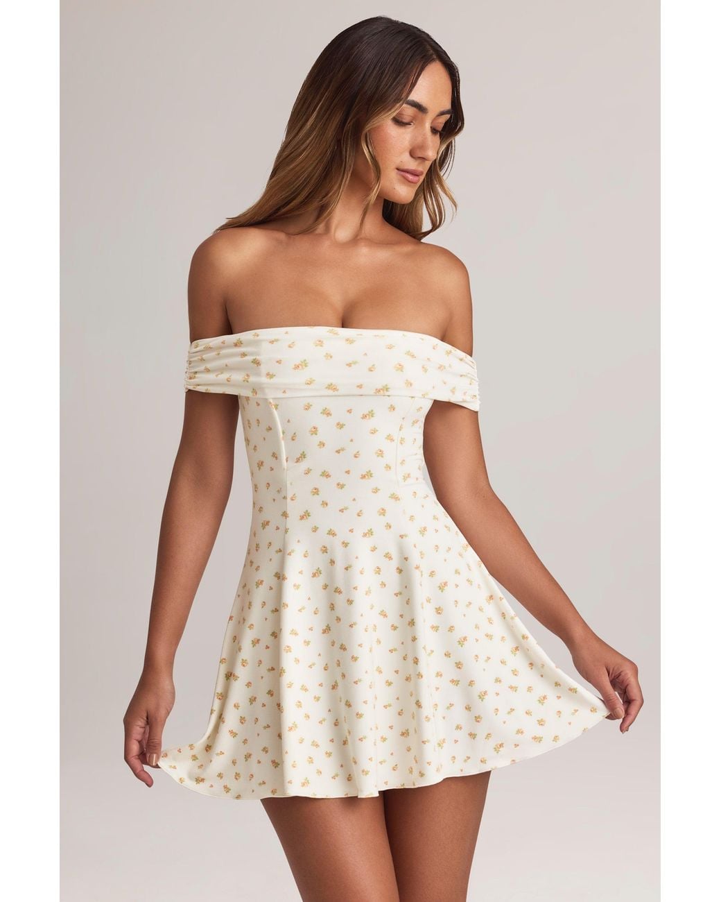 Oh Polly Multicolor Modal Off-Shoulder A-Line Mini Dress