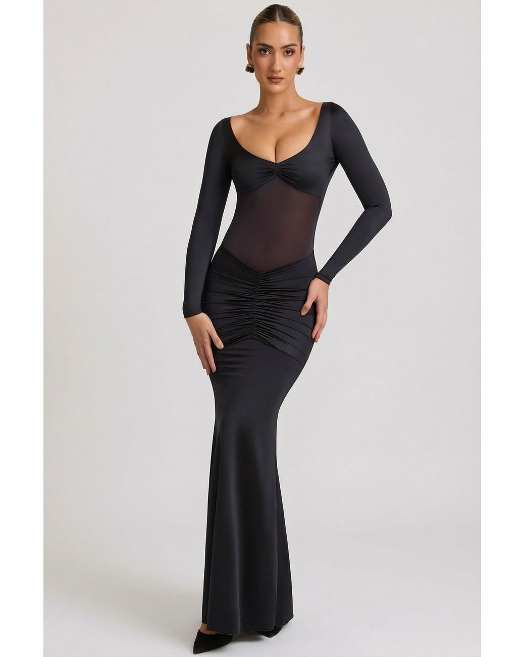 Oh Polly Black Bow-Detail Ruched Maxi Dress