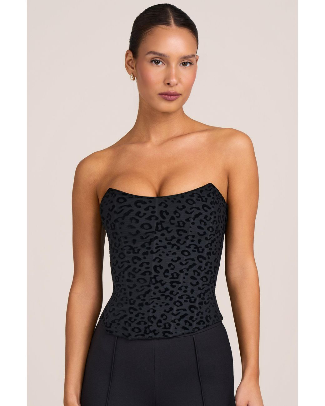 Oh Polly Black Flocked Leopard Mesh Corset Top