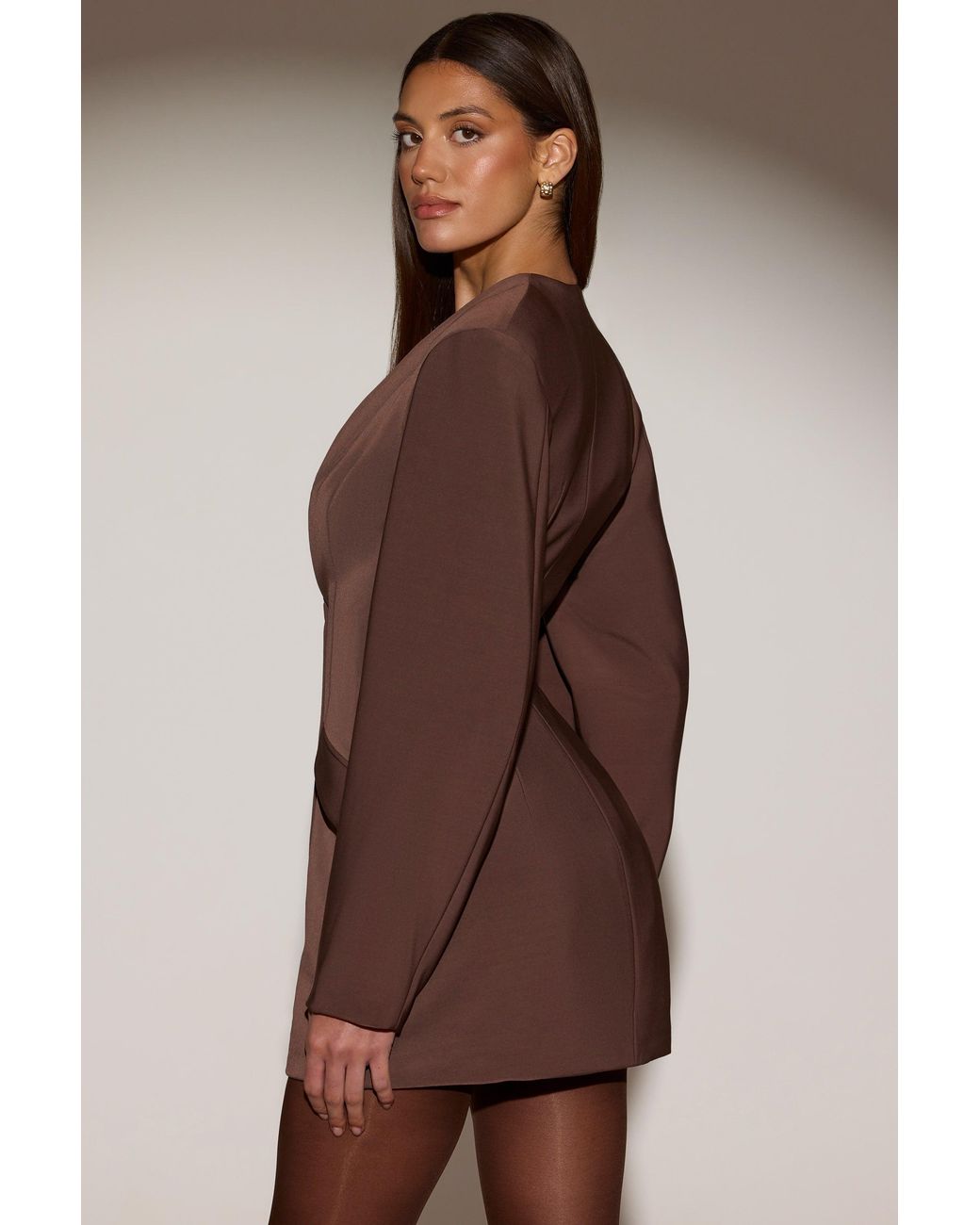 Oh Polly Brown Single-Breasted Blazer Mini Dress