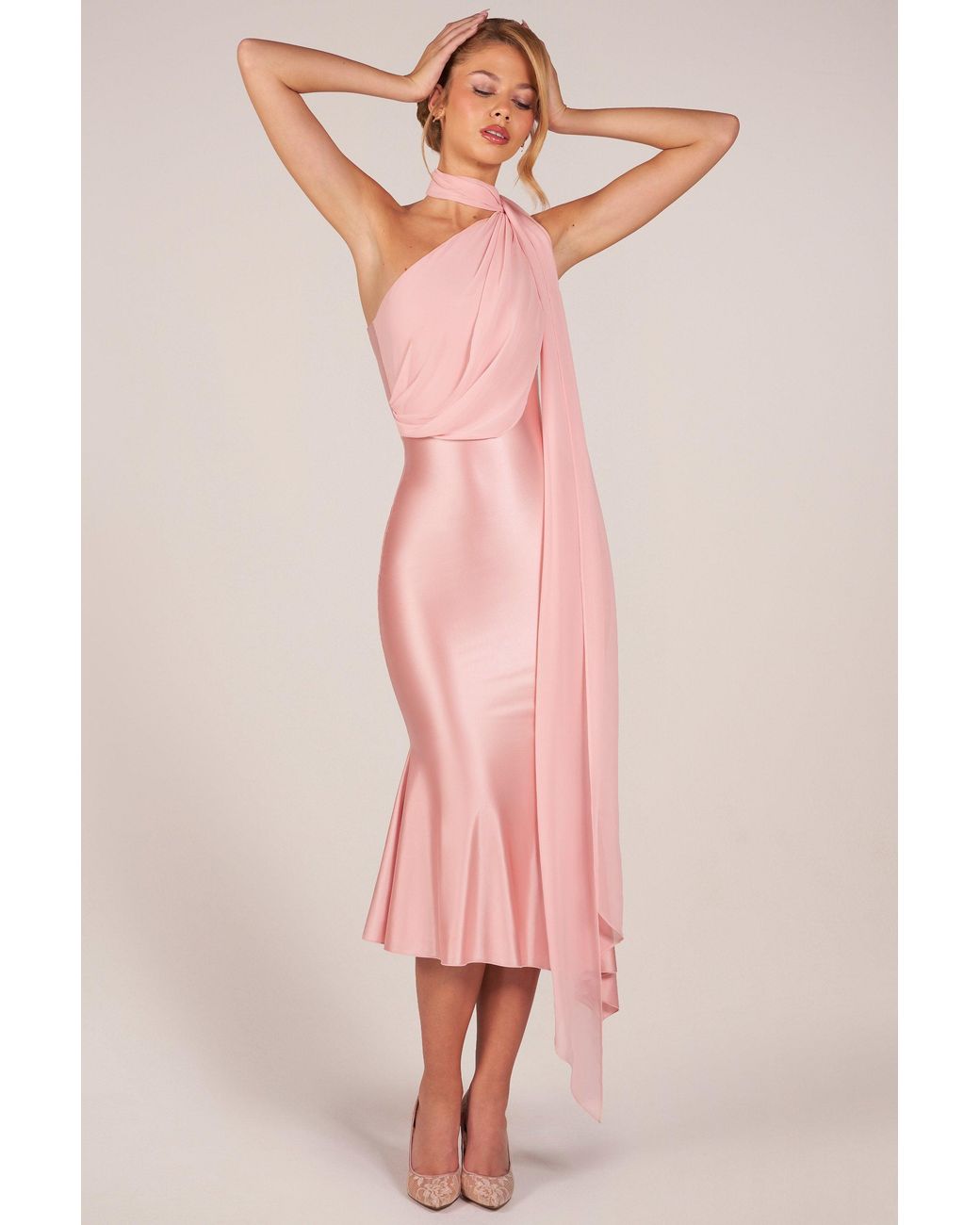Oh Polly Pink Scarf-Detail Midaxi Dress