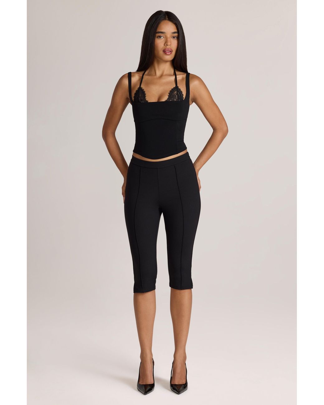 Oh Polly Black Ponte Capri Leggings