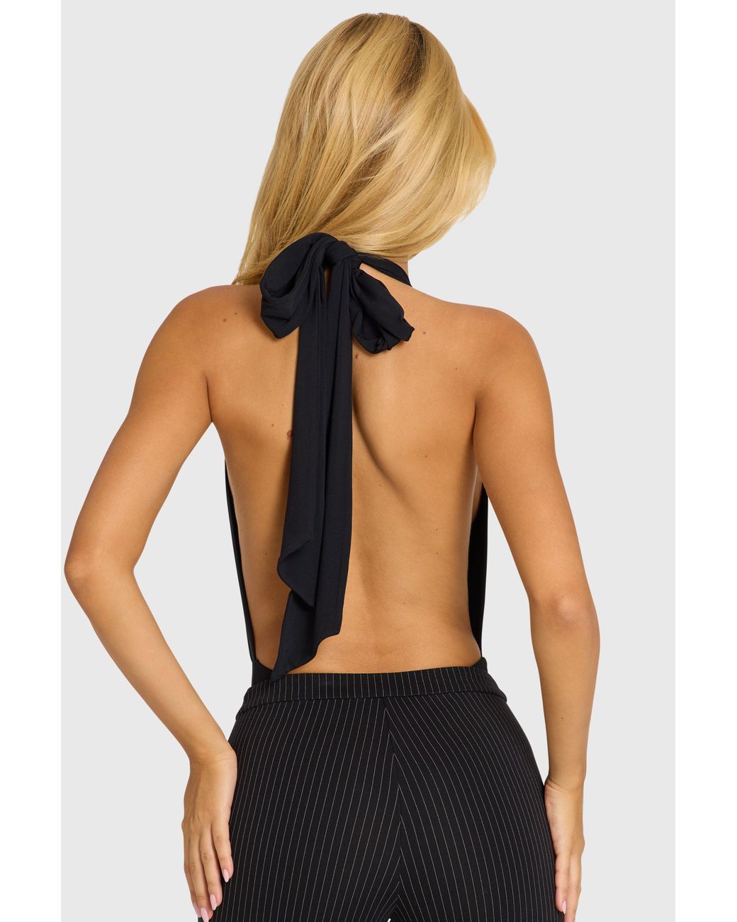 Oh Polly Black Plunge Halterneck Bodysuit