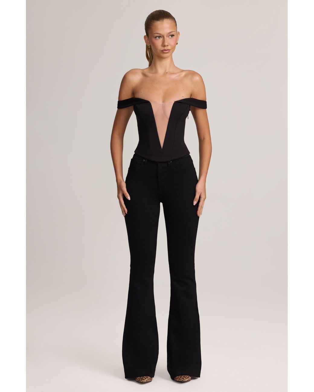 Oh Polly Black Ponte Bardot Corset Top