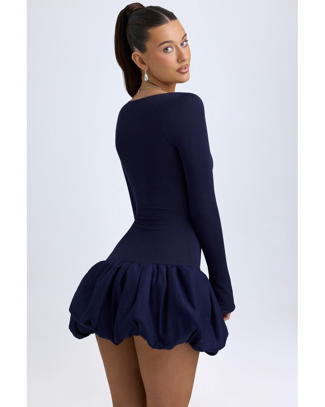 Oh Polly Blue Modal Drop-Waist Bubble Hem Mini Dress