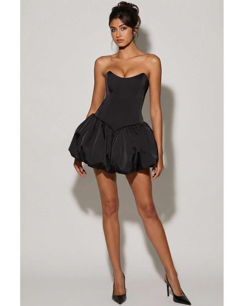 Oh Polly Black Lace-Up Bubble Hem Corset Micro Mini Dress