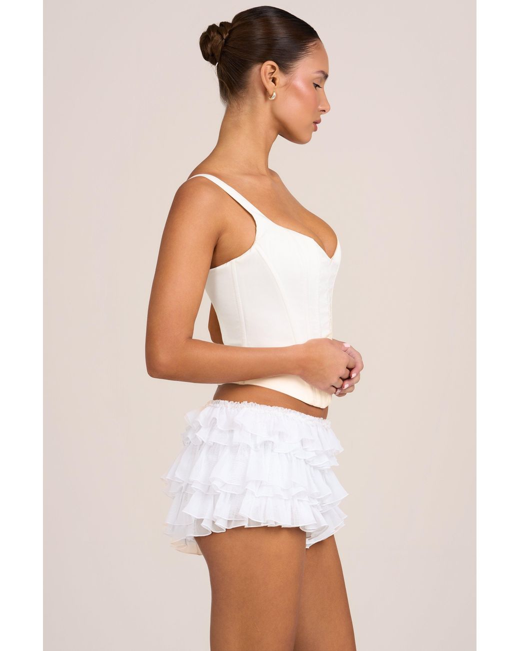 Oh Polly White Mesh Low-Rise Ruffle Shorts