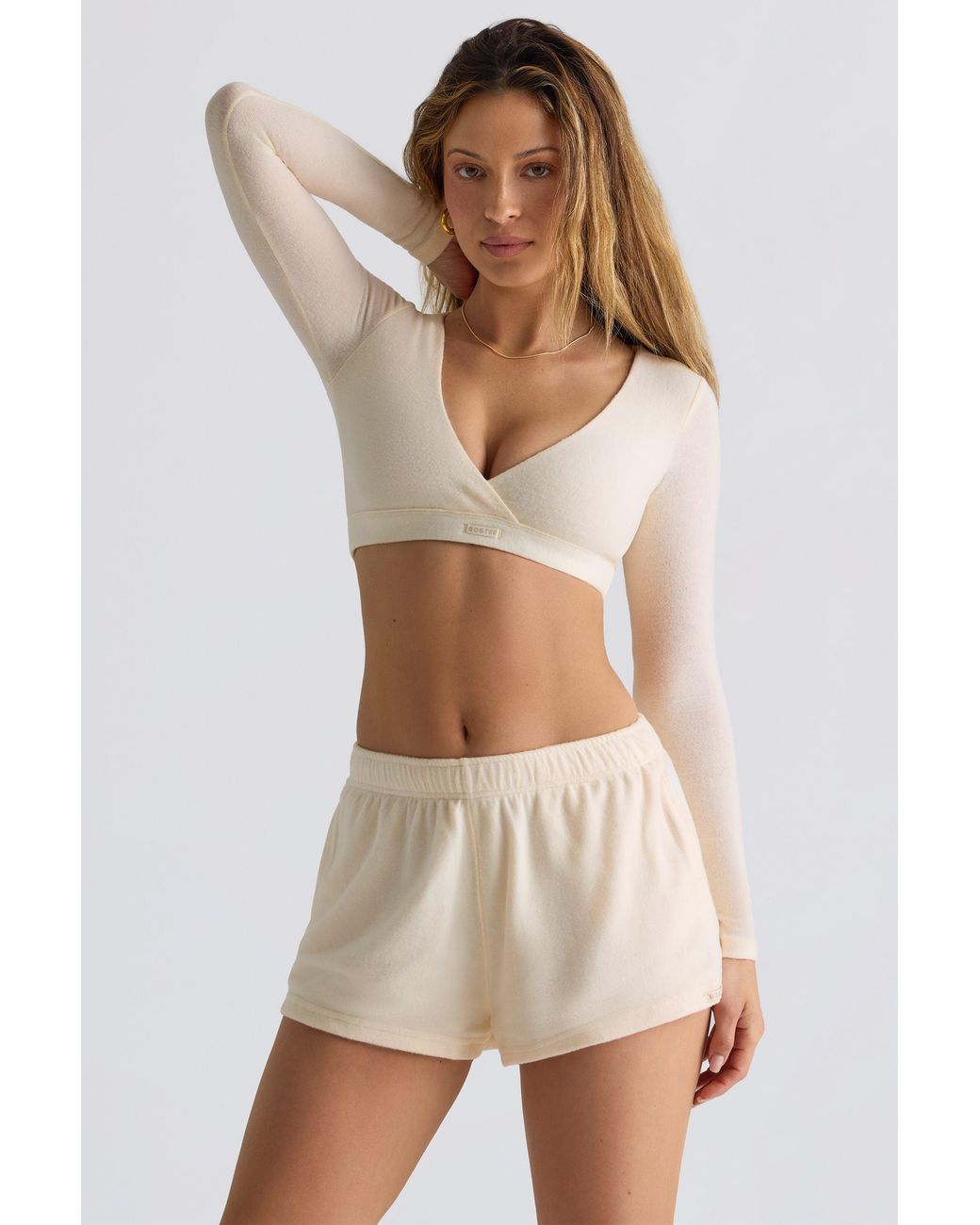 BO+TEE White Brushed Jersey V-Neck Crop Top