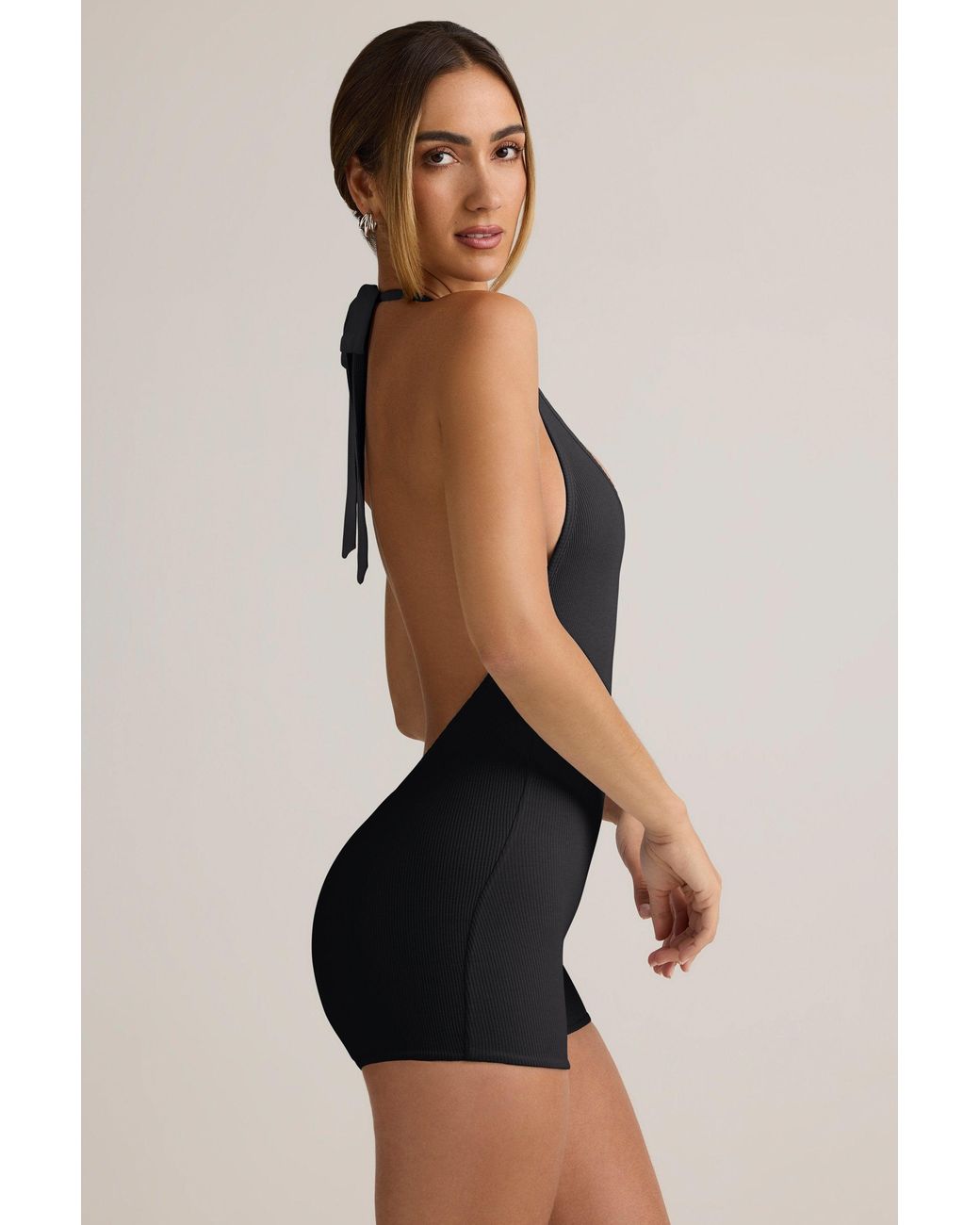 Oh Polly Black Modal Ribbed Backless Playsuit
