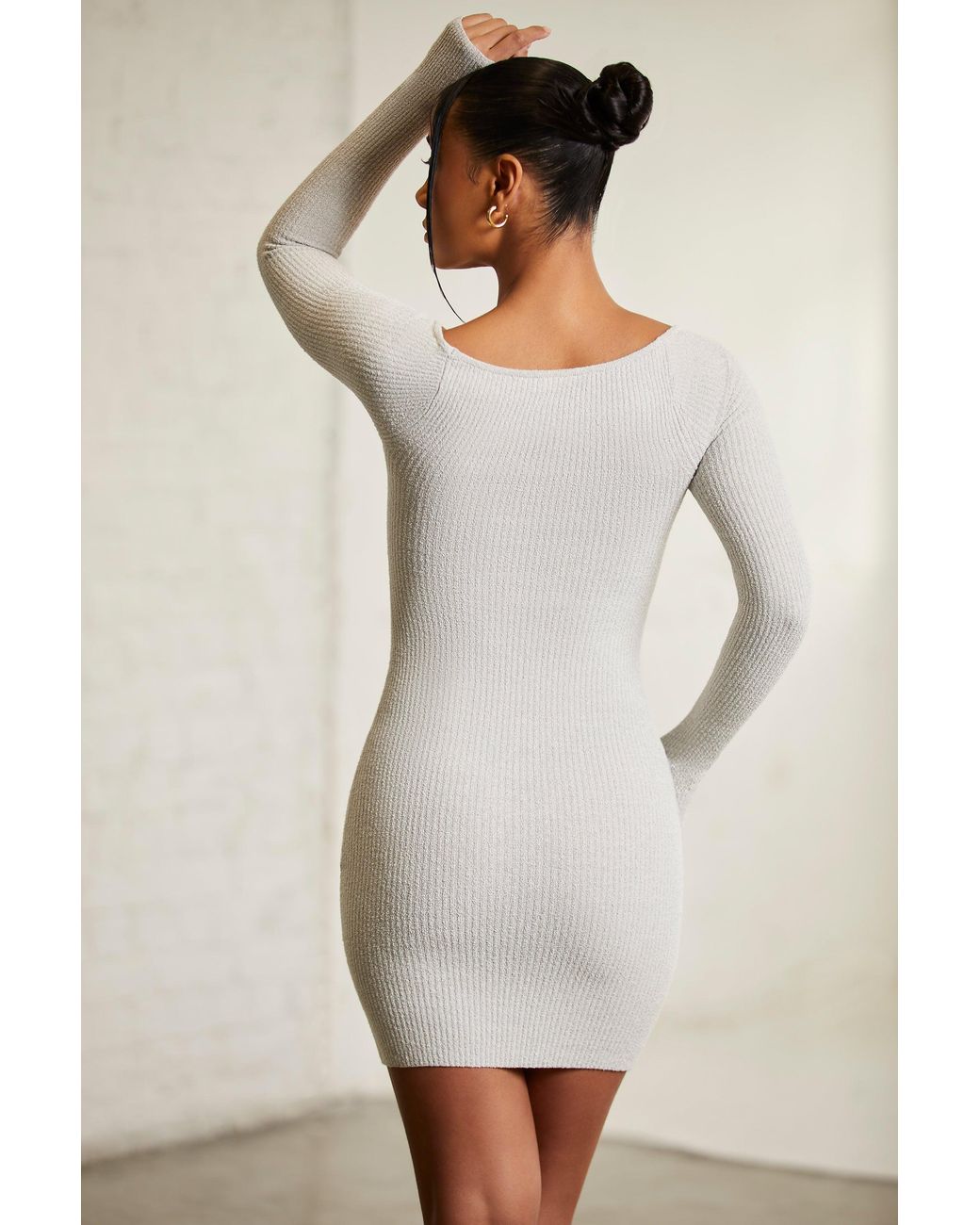 Oh Polly Gray Long Sleeve Square Neck Mini Dress