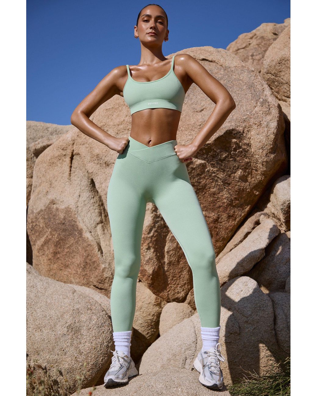 BO+TEE Green High Waist Flexirib Leggings
