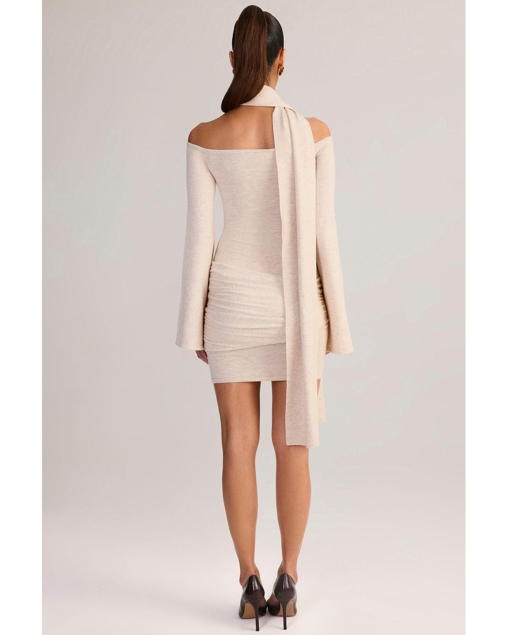 Oh Polly White Knit Scarf-Detail Off-Shoulder Mini Dress