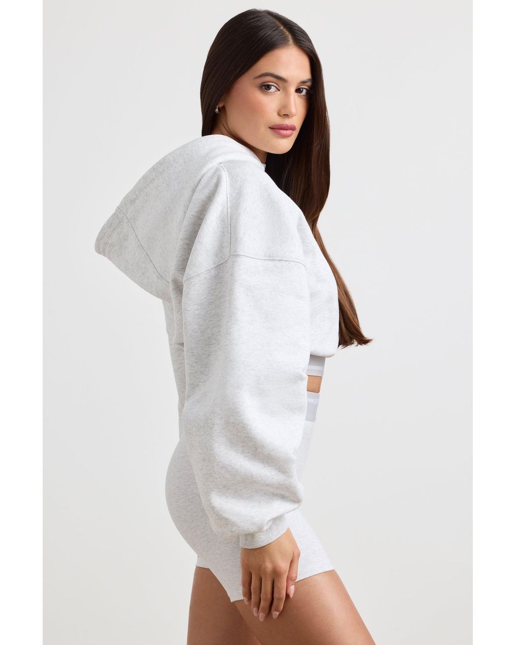 BO+TEE Gray Stretch Cotton Fleece Cropped Hoodie
