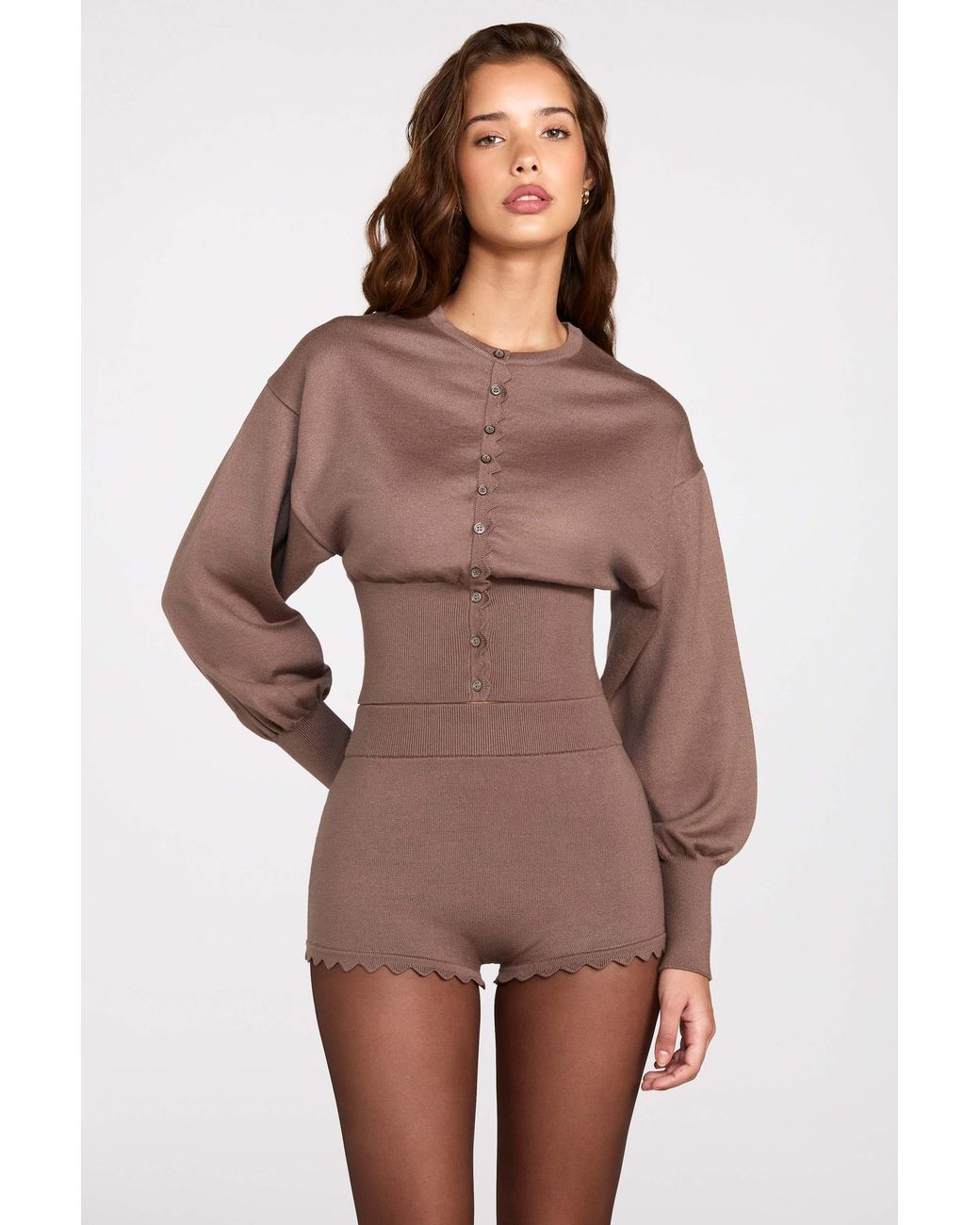 Oh Polly Brown Knit Long-Sleeve Cardigan