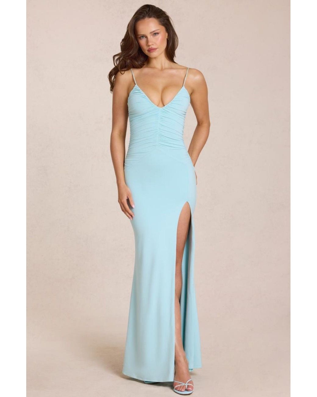 Oh Polly Blue Deep V-Neck Maxi Dress