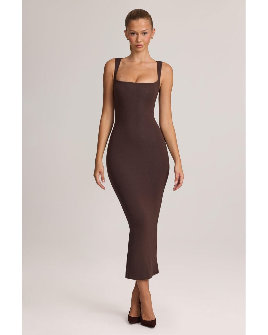 Oh Polly Brown Modal Bodycon Midi Dress