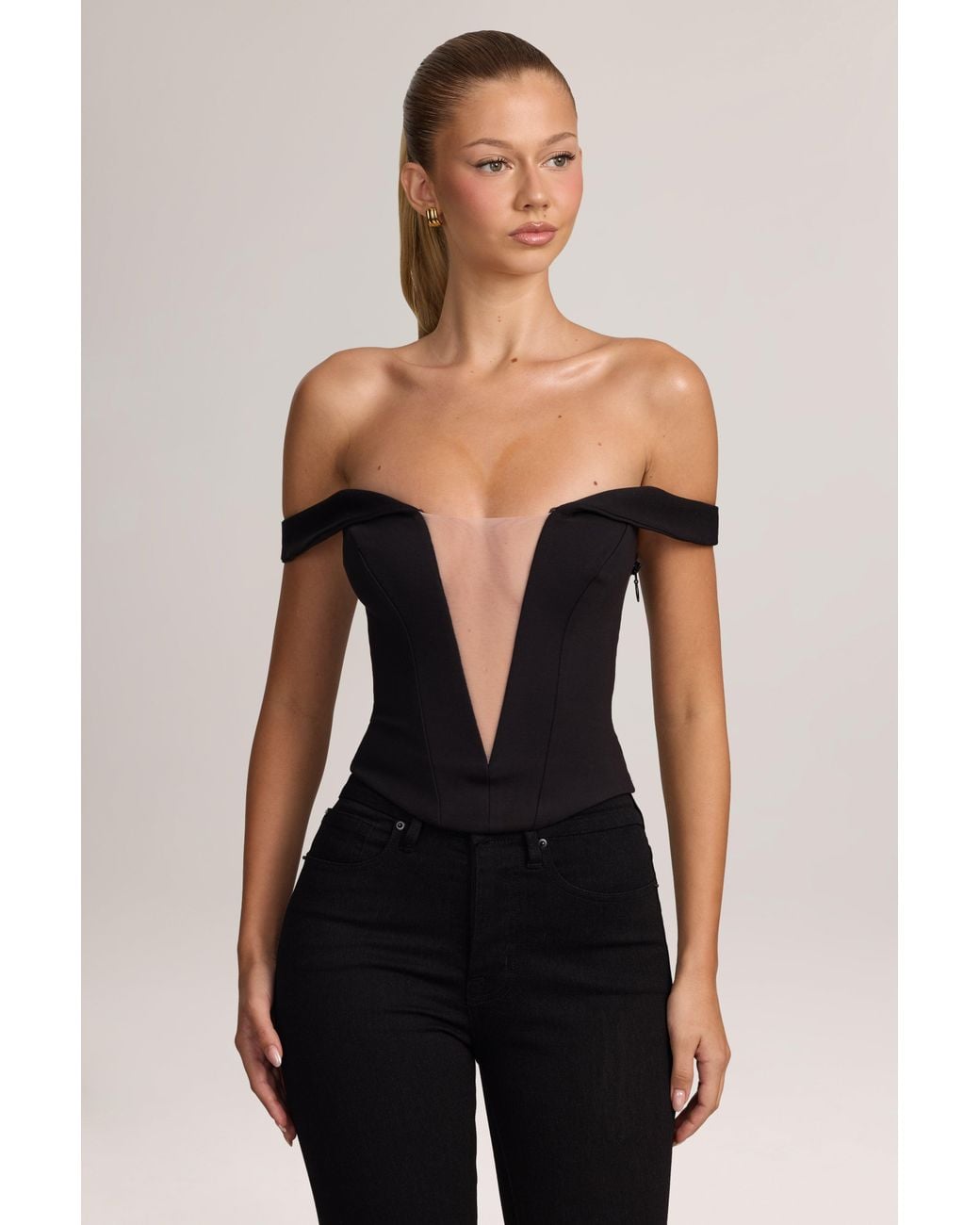 Oh Polly Black Ponte Bardot Corset Top