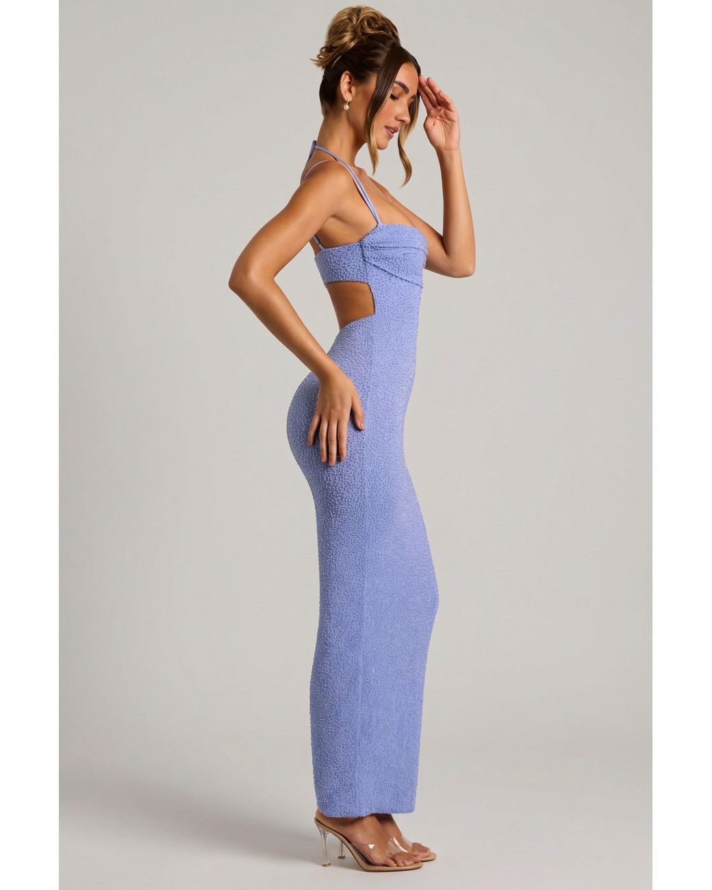 Oh Polly Blue Embellished Cowl Neck Maxi Dress